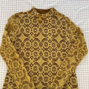 NWOT ~ MAEVE by Anthropologie Gold Lace Mock Neck Top ~ X-LARGE